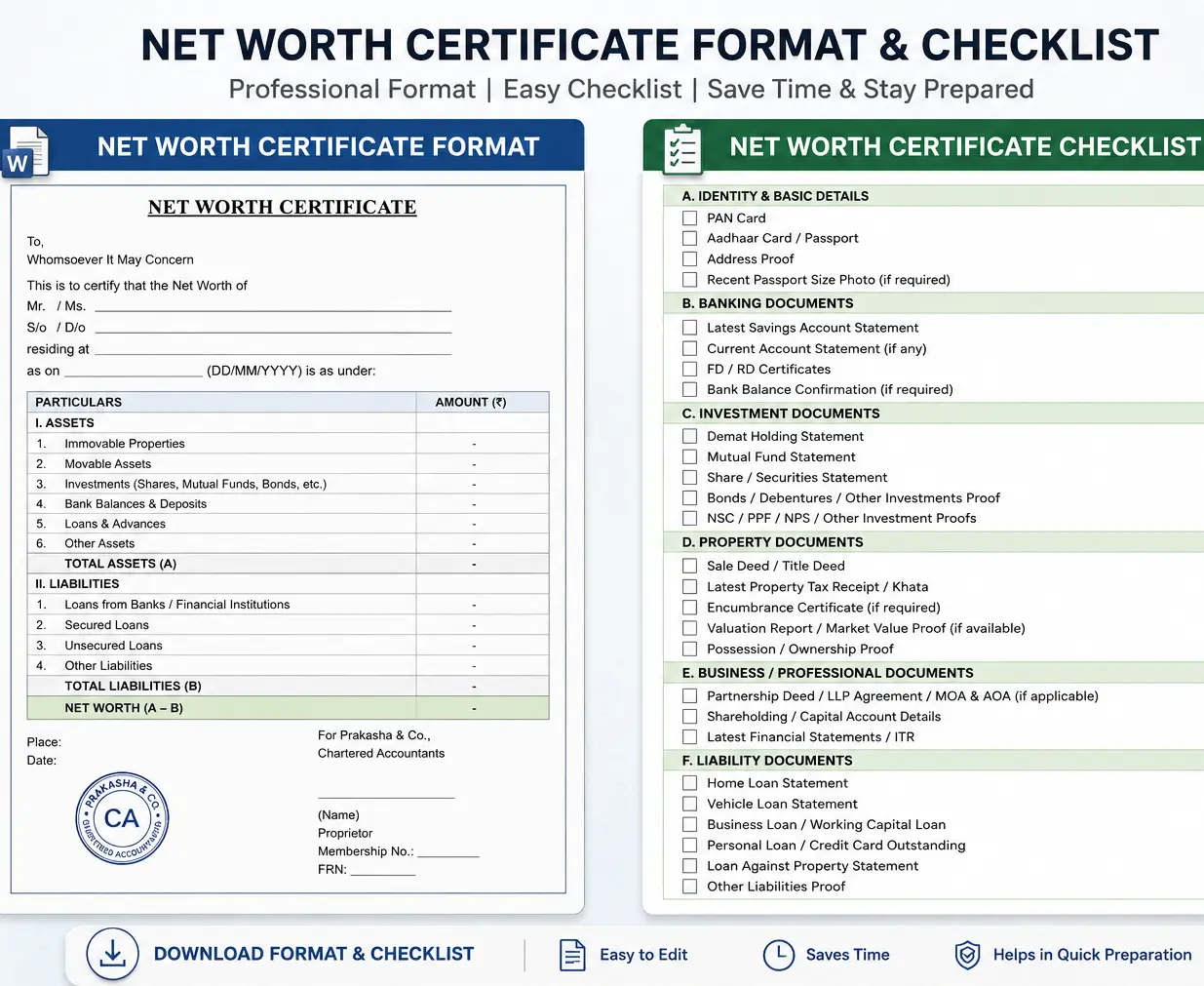 Free Net Worth Certificate Format and Checklist