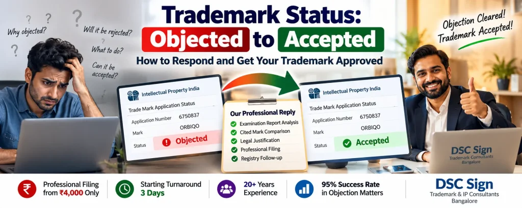 Trademark status Objected to Accepted